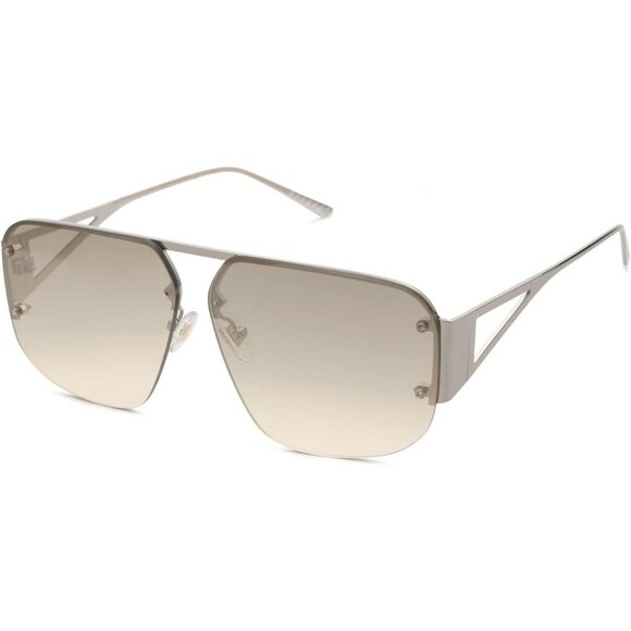 Trendy Aviator Sunglasses Mens Womens Retro Metal Rimless Silver Frame Shades - Picture 3 of 6
